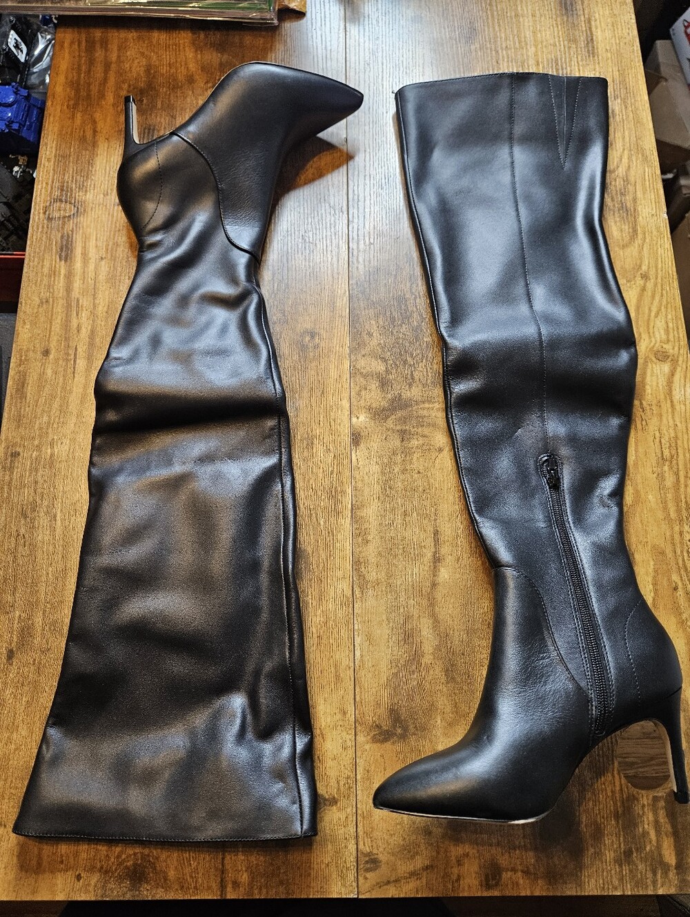 Charles David Black Piano Leather Heeled Boots Over The Calf Women's 5.5M NEW